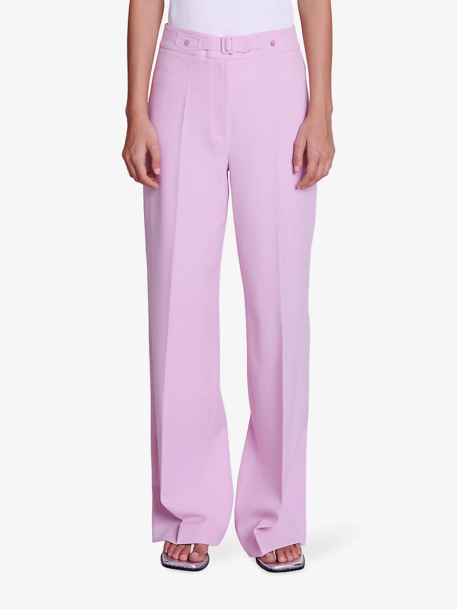 Pressed-crease belted wide-leg mid-rise stretch-woven trousers - 3