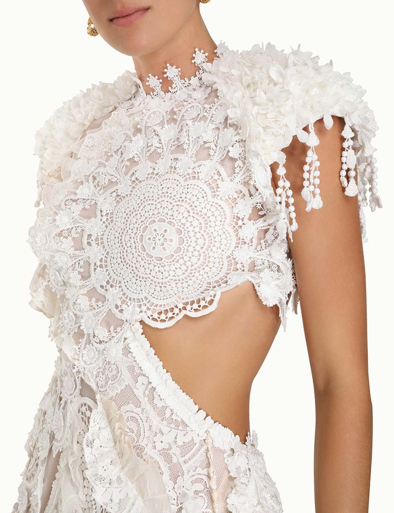 Zimmermann WONDERLAND LACE FRILL DRESS - 6028DWONCRM | REVERSIBLE