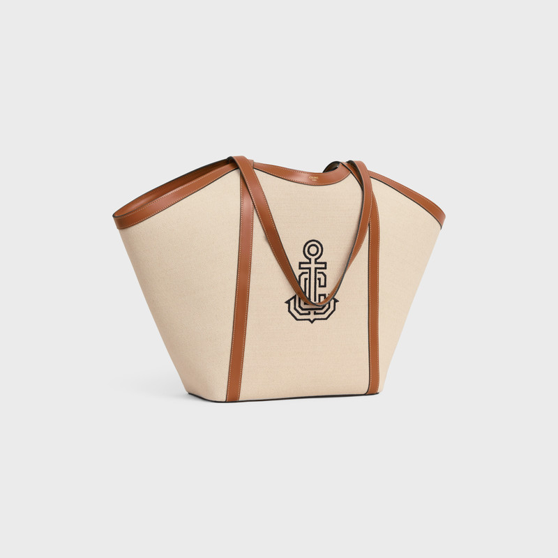 CELINE LARGE CABAS IN TEXTILE WITH ANCHOR EMBROIDERY AND CALFSKIN outlook