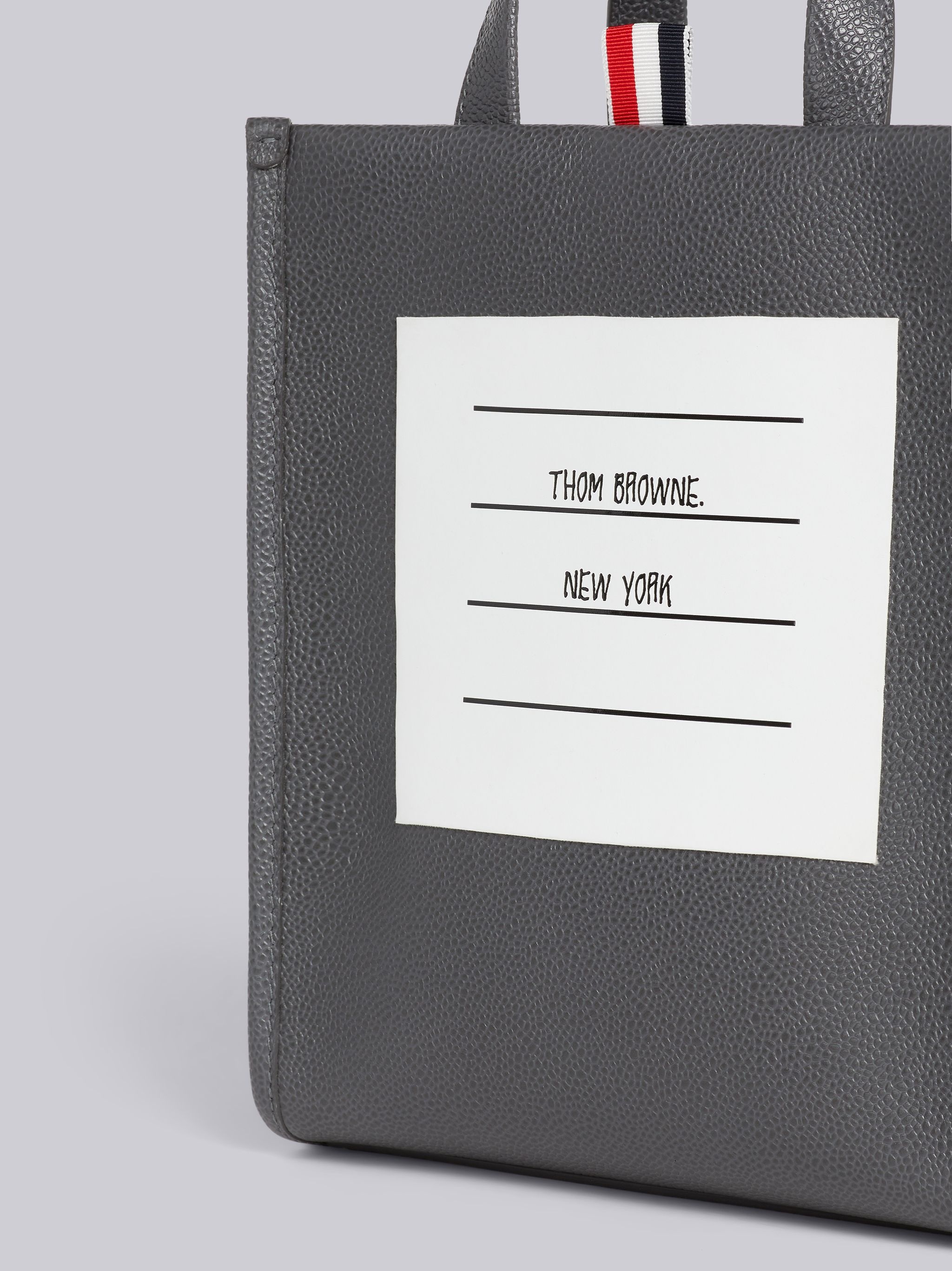 Dark Grey Pebble Grain Leather Paper Label Small Squared Tote - 2