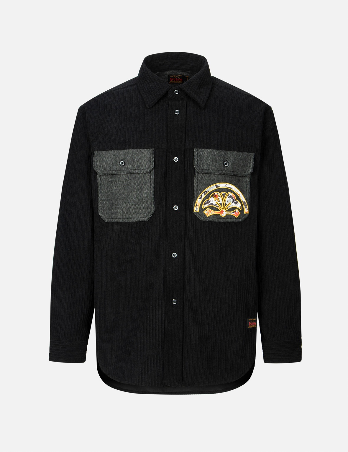 MAPLE LEAVE-PATTERN KAMON APPLIQUÉ RELAX FIT WORK SHIRT - 1