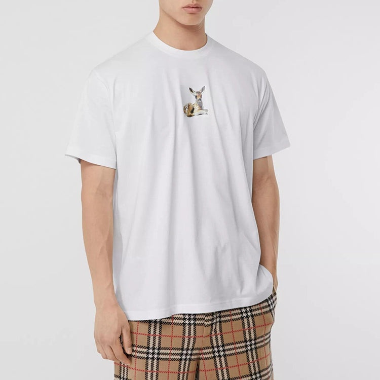 Burberry Deer Print Cotton Oversized Deerlet Printing Male White 80223701 - 2