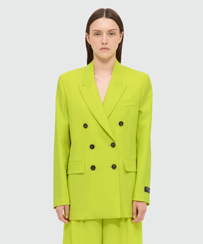 MSGM Lime double-breasted lightweight wool jacket outlook