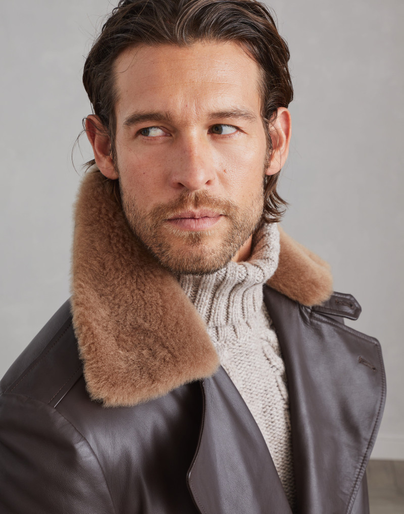 Polished calfskin trench with Thermore® padding and detachable shearling collar 3