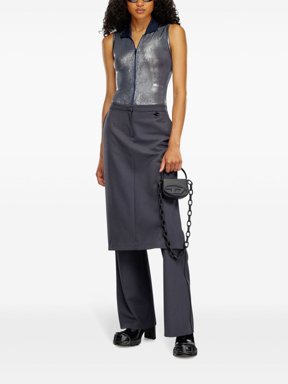 layered straight-leg skirt trousers - 2