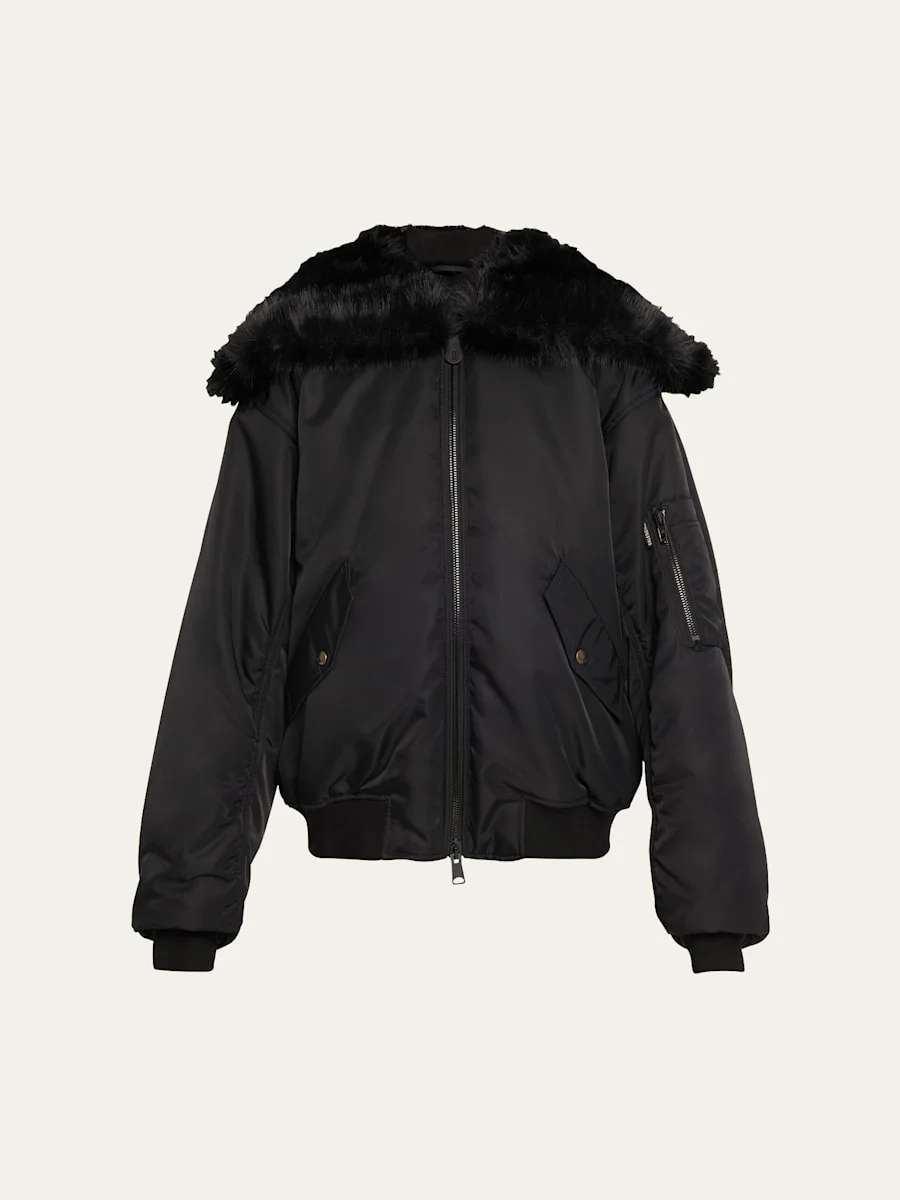 Faux Fur Hooded Bomber Jacket - 1