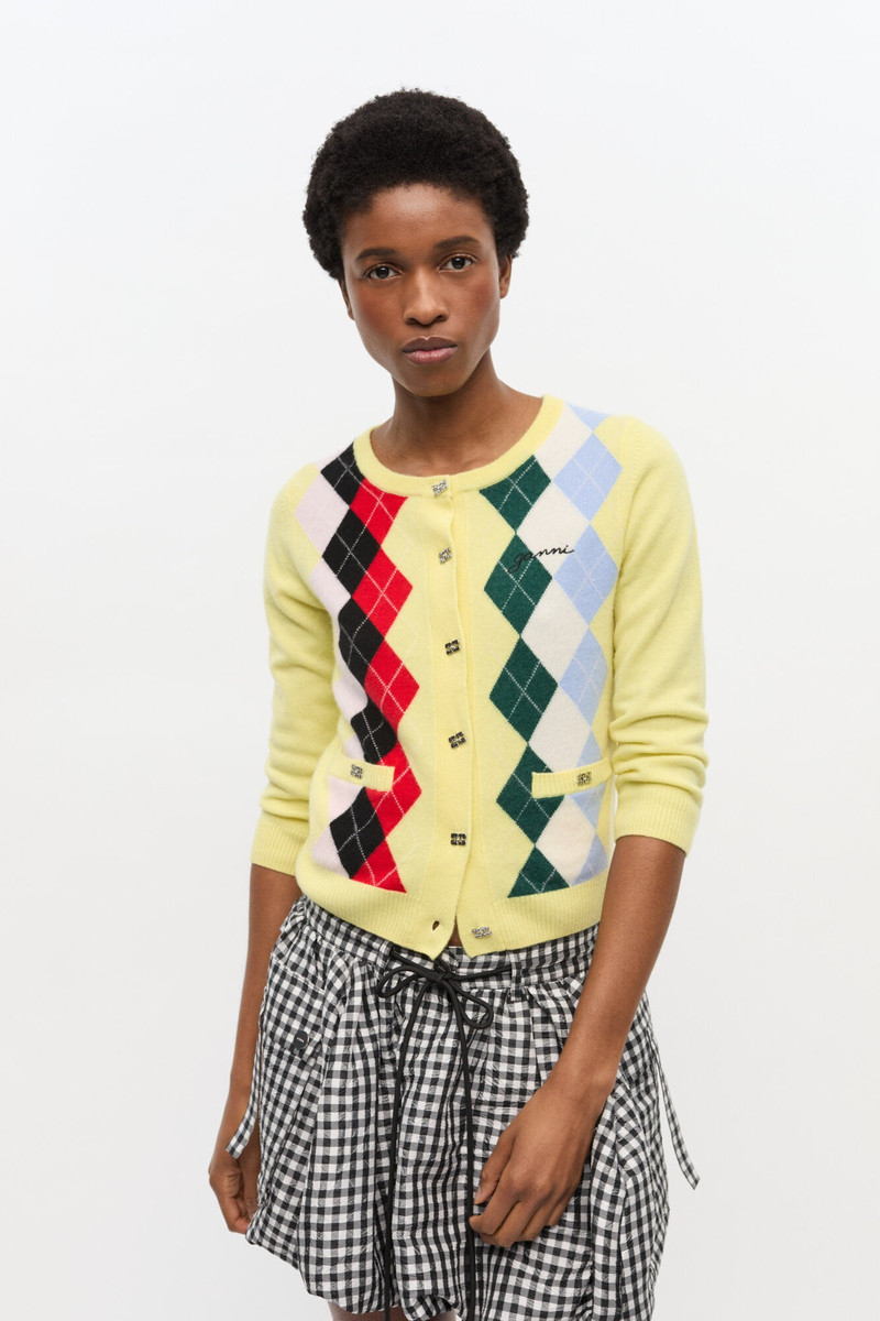 GANNI YELLOW CHECK CARDIGAN outlook