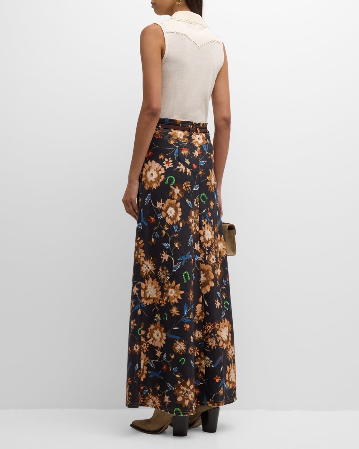 Floral Ease II Printed Linen Maxi Skirt - 3