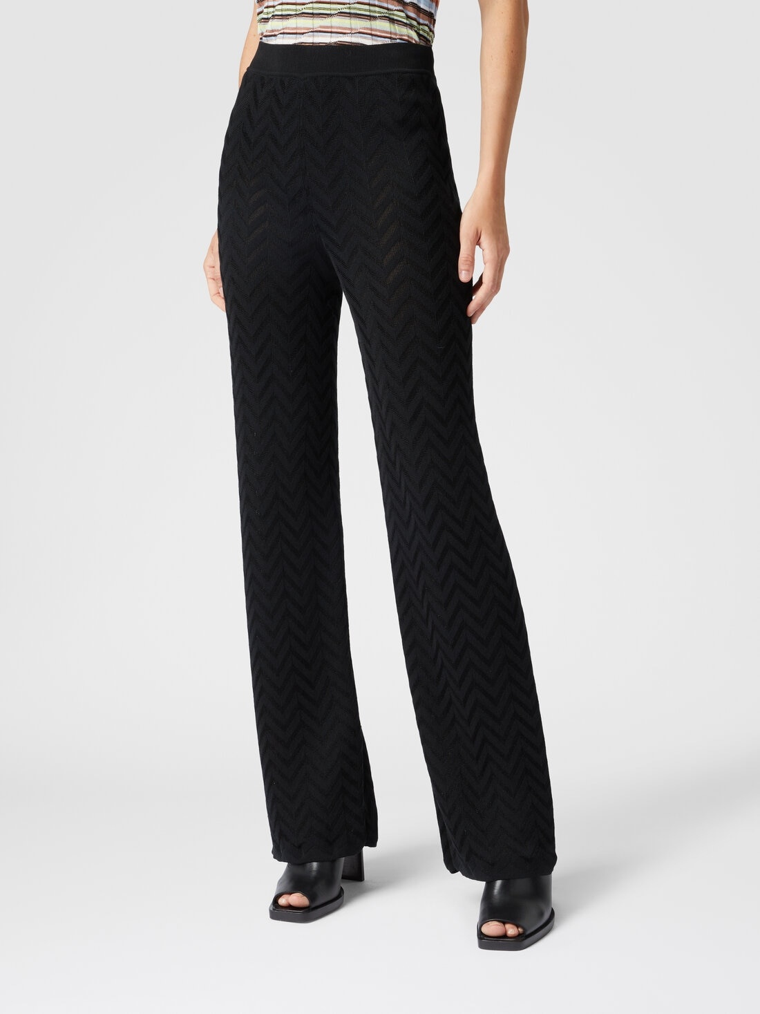Tonal chevron pattern straight trousers - 4