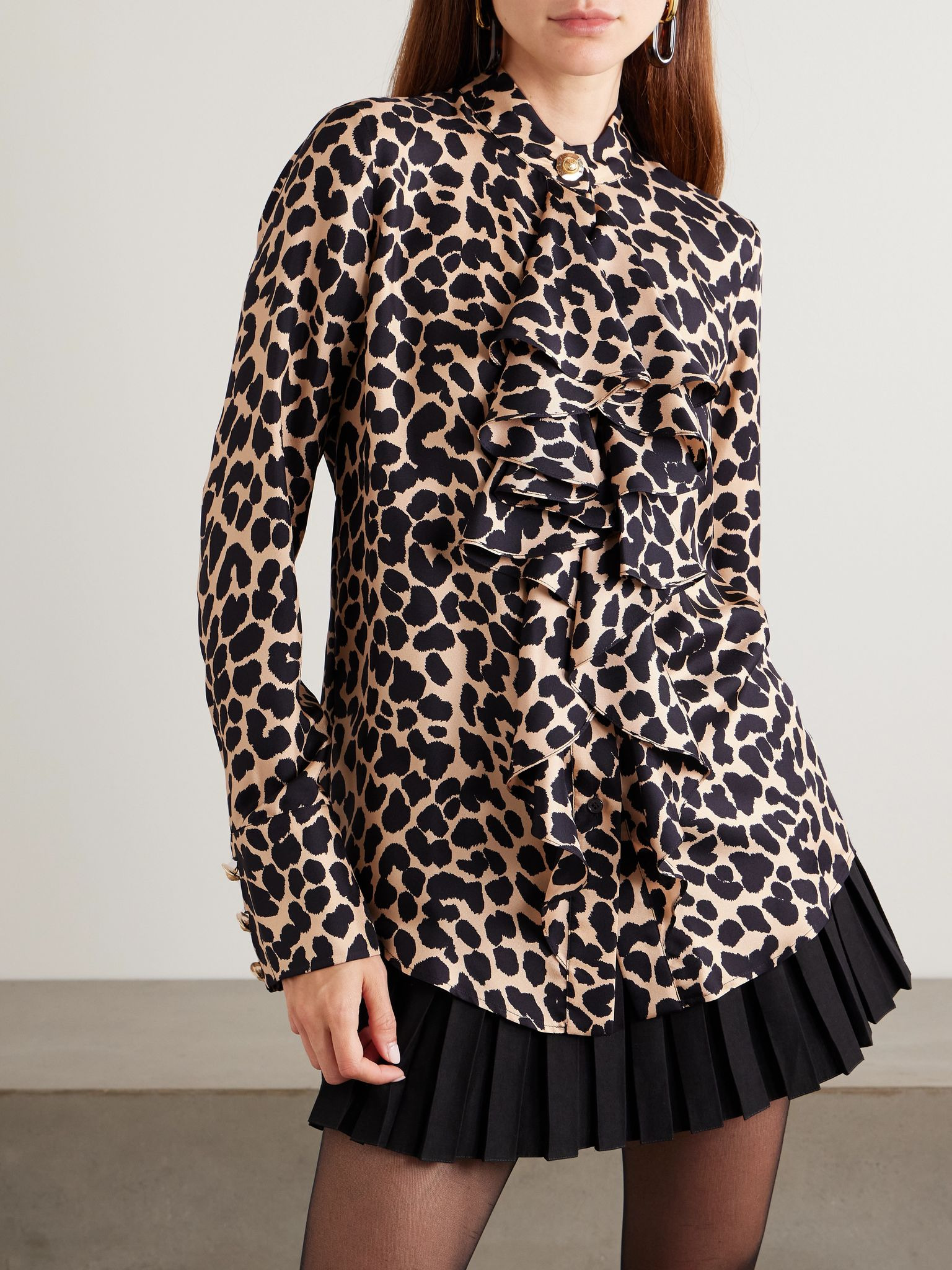 Ruffled leopard-print silk blouse Leopard print - 3