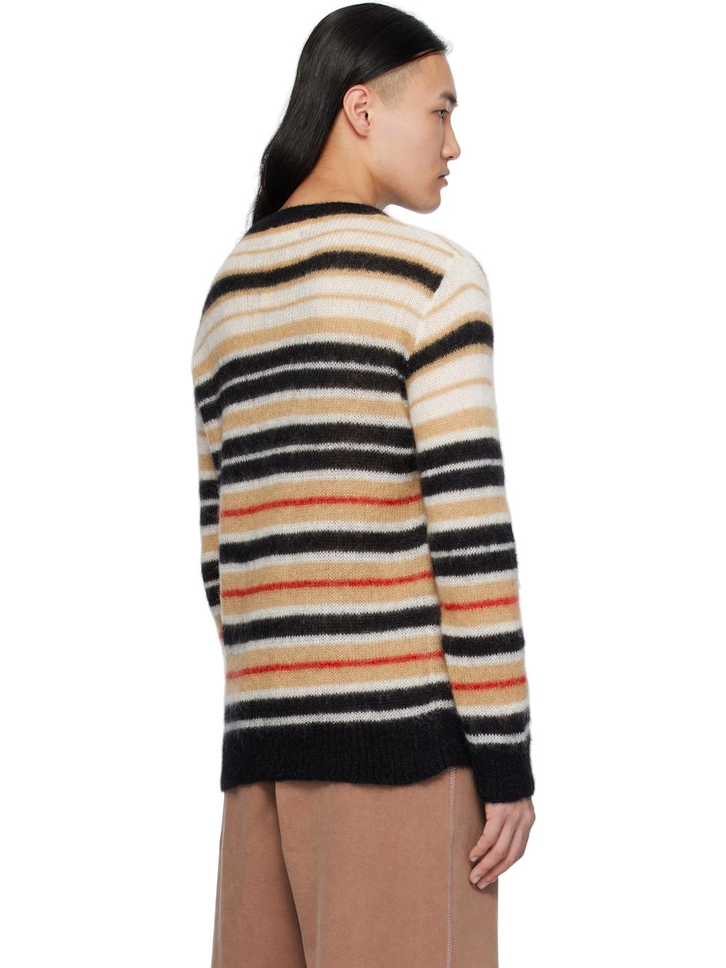 Beige & Black Striped Brushed Mohair Sweater - 3