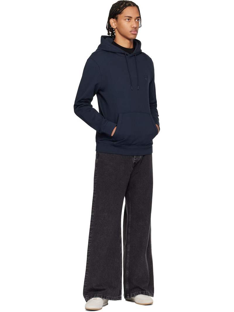 BOSS Navy Cotton Terry Logo-Patch Hoodie outlook