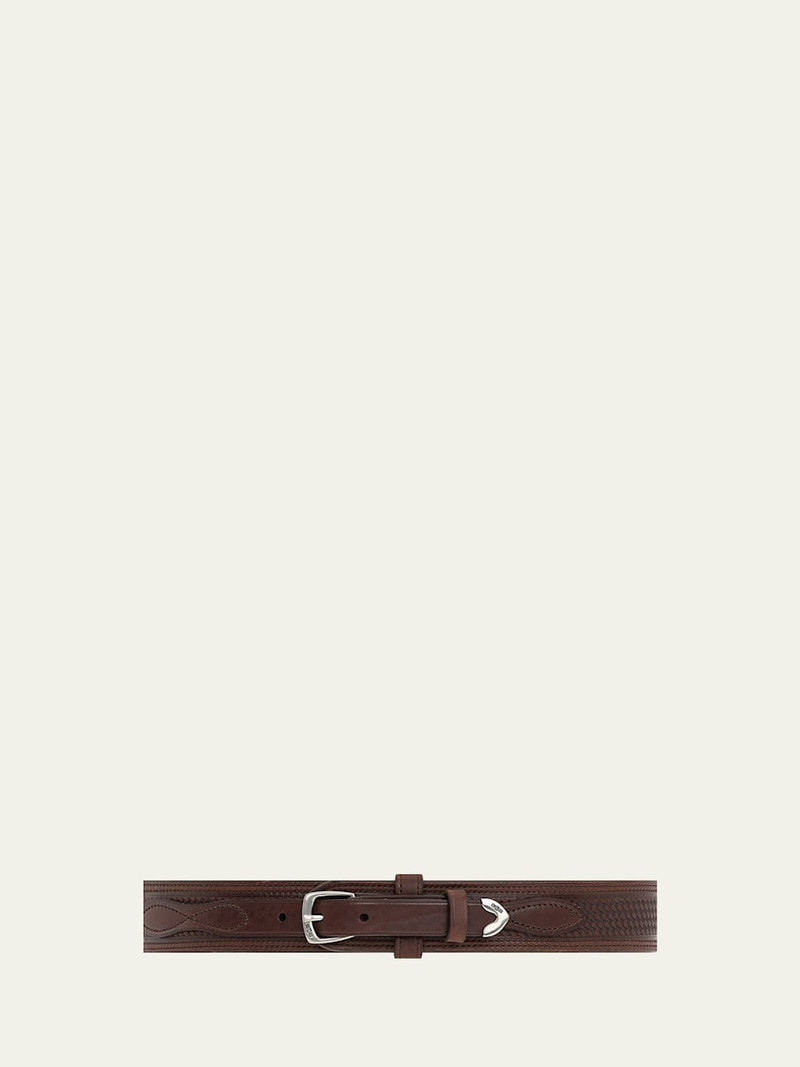 Men's Topstitched Western Leather Belt 1