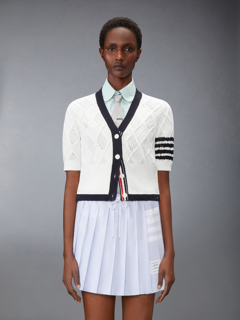 Thom Browne ARGYLE POINTELLE 4-BAR SHORT SLEEVE CARDIGAN outlook