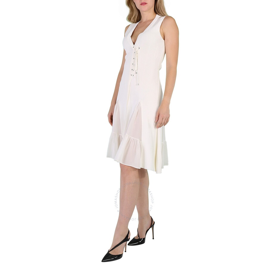 Roberto Cavalli Ladies Natural White Viscose And Silk V-Neck Dress - 6