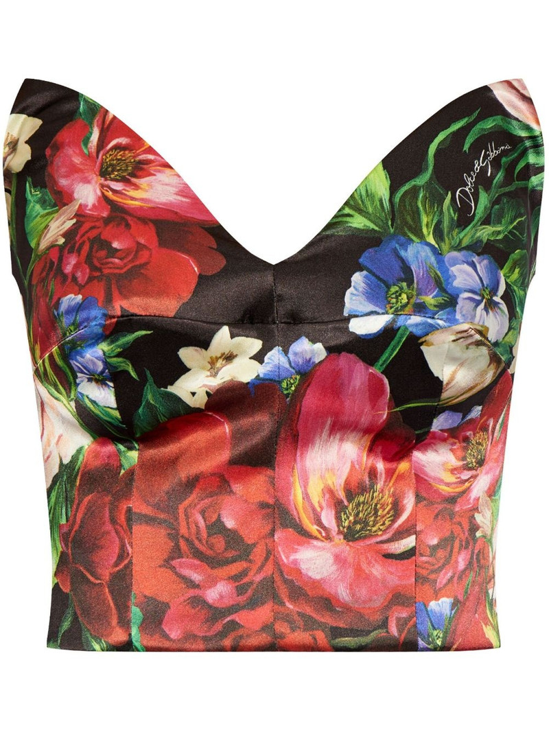 Rose-print strapless top 1
