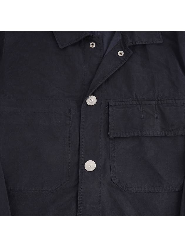 Cupro Cotton Twill Over Long Sleeve Overshirt Jacket Navy - 6