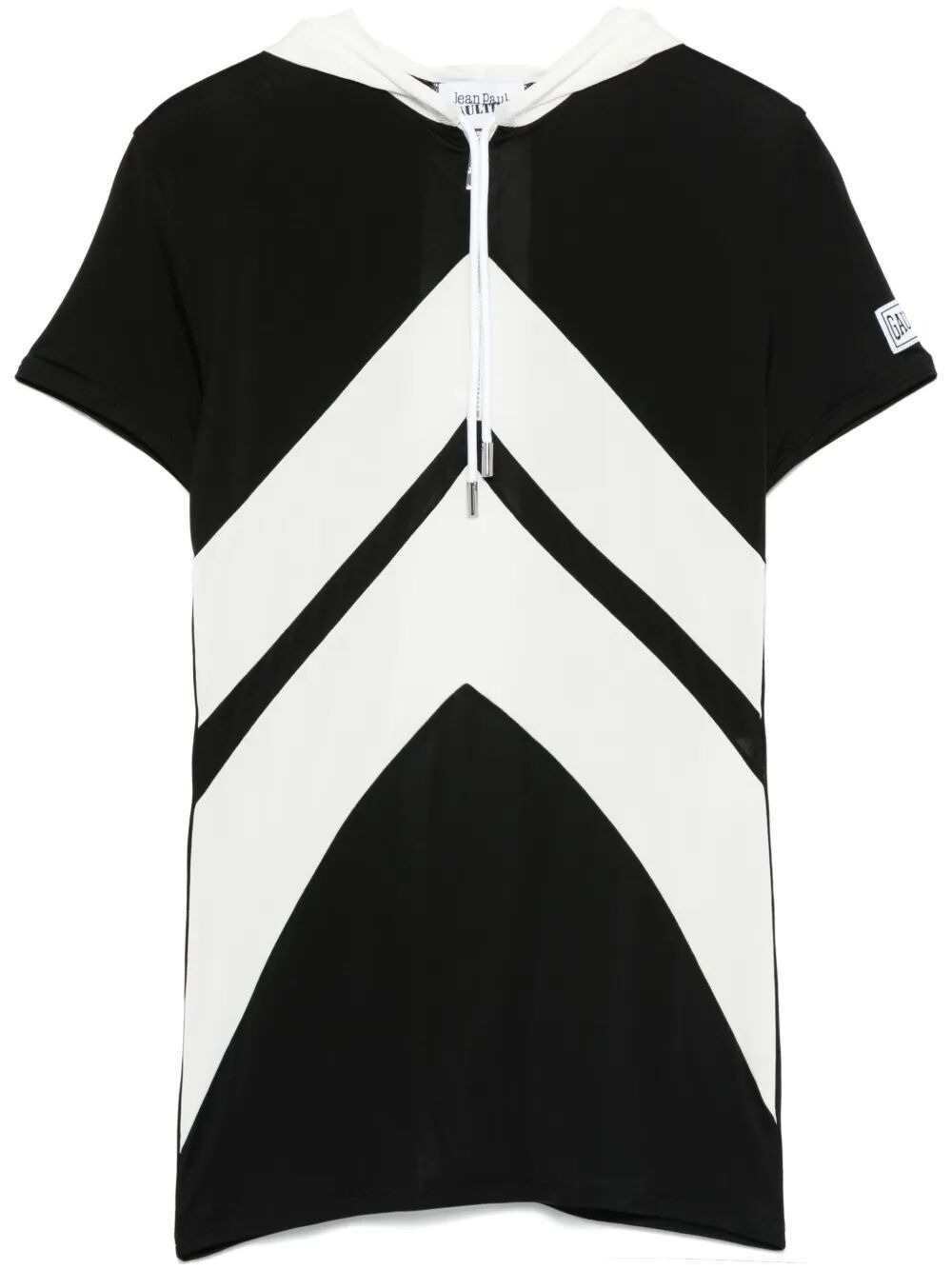 Jean Paul Gaultier Women Viscose Baby Tee Shirt With Inlaid Chevron, "Gaultier" Patch Detail And Hoo - 4