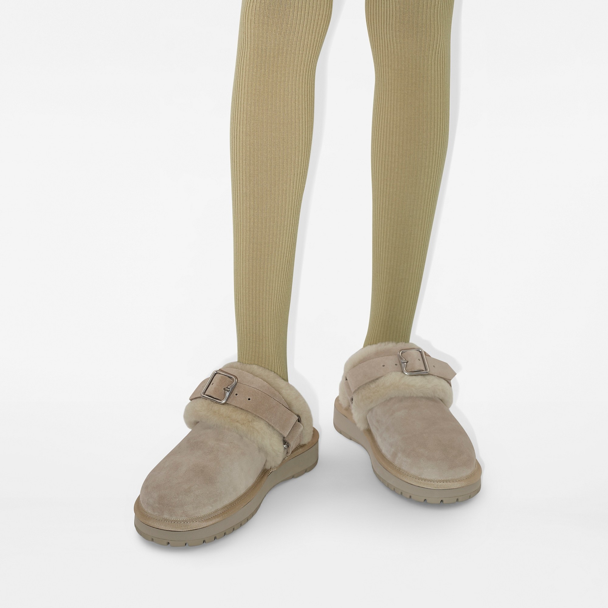 Suede and Shearling Chubby Mules - 7