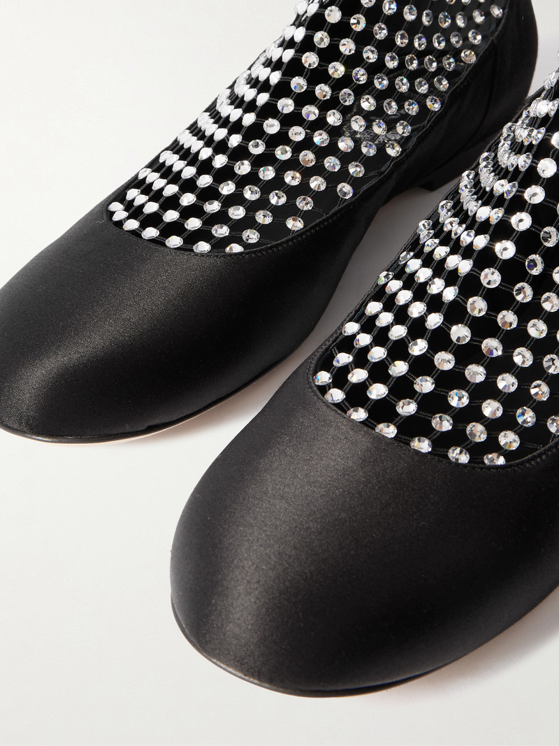 Crystal-embellished Mesh-paneled Satin Ballet Flats 4