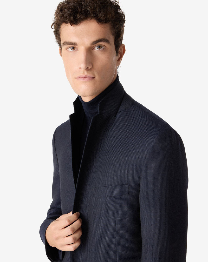 China blue single-breasted pure wool hopsack jacket 4