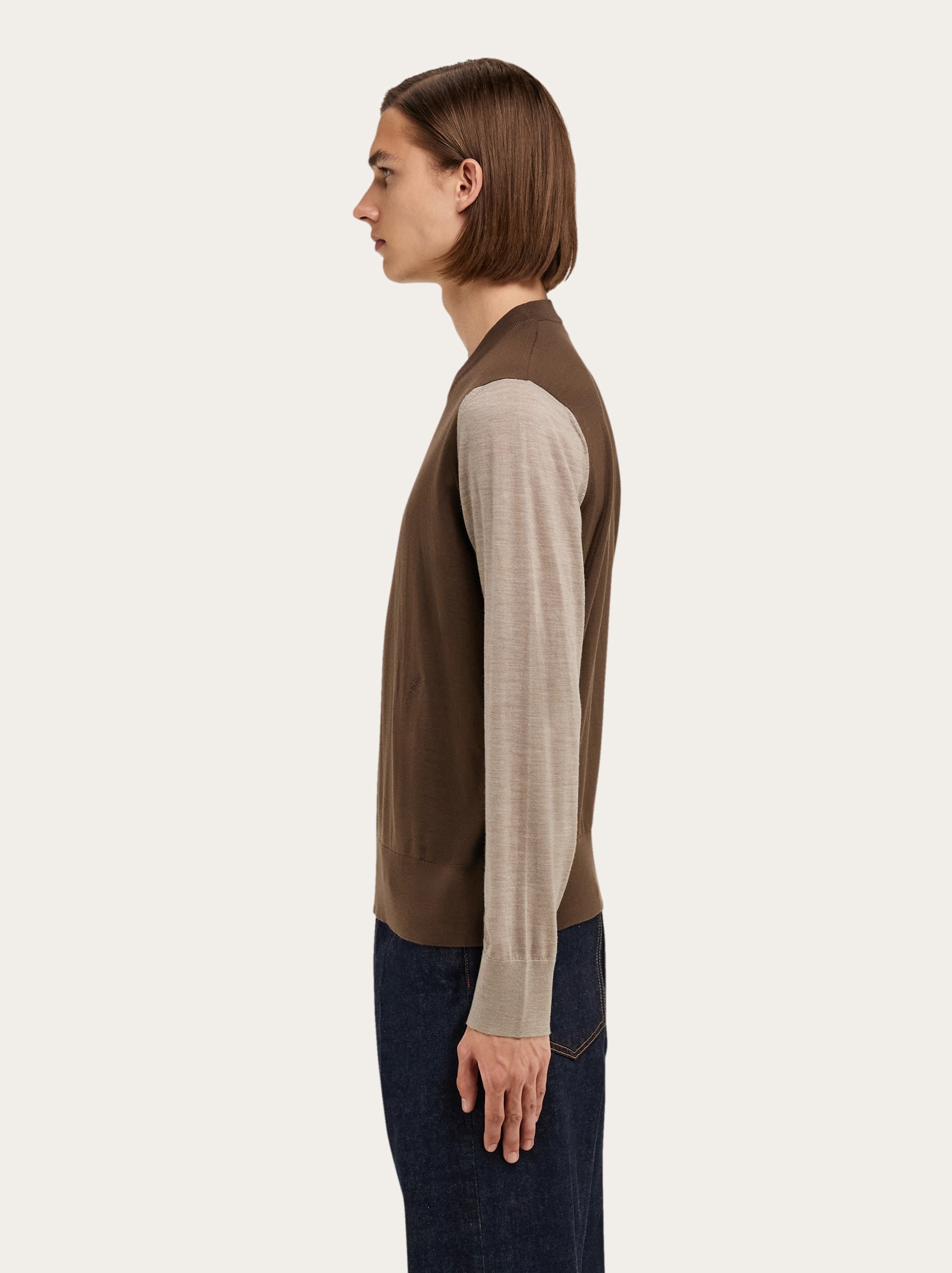 Light pure wool color block sweater - 3