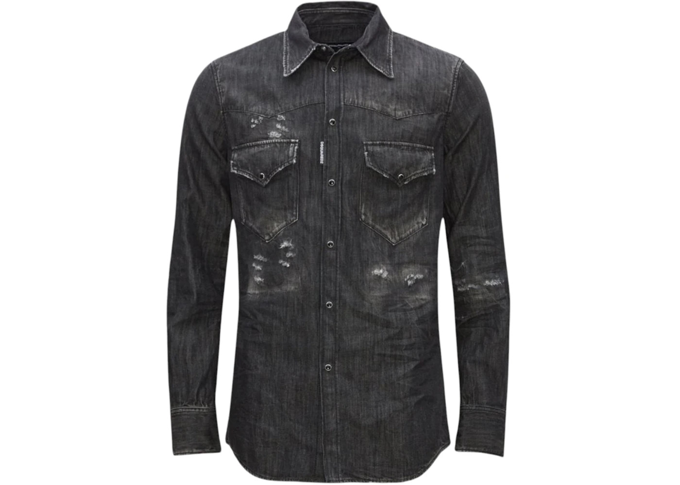 Dsquared2 Fashion Western Faded Denim Shirt Black - 1