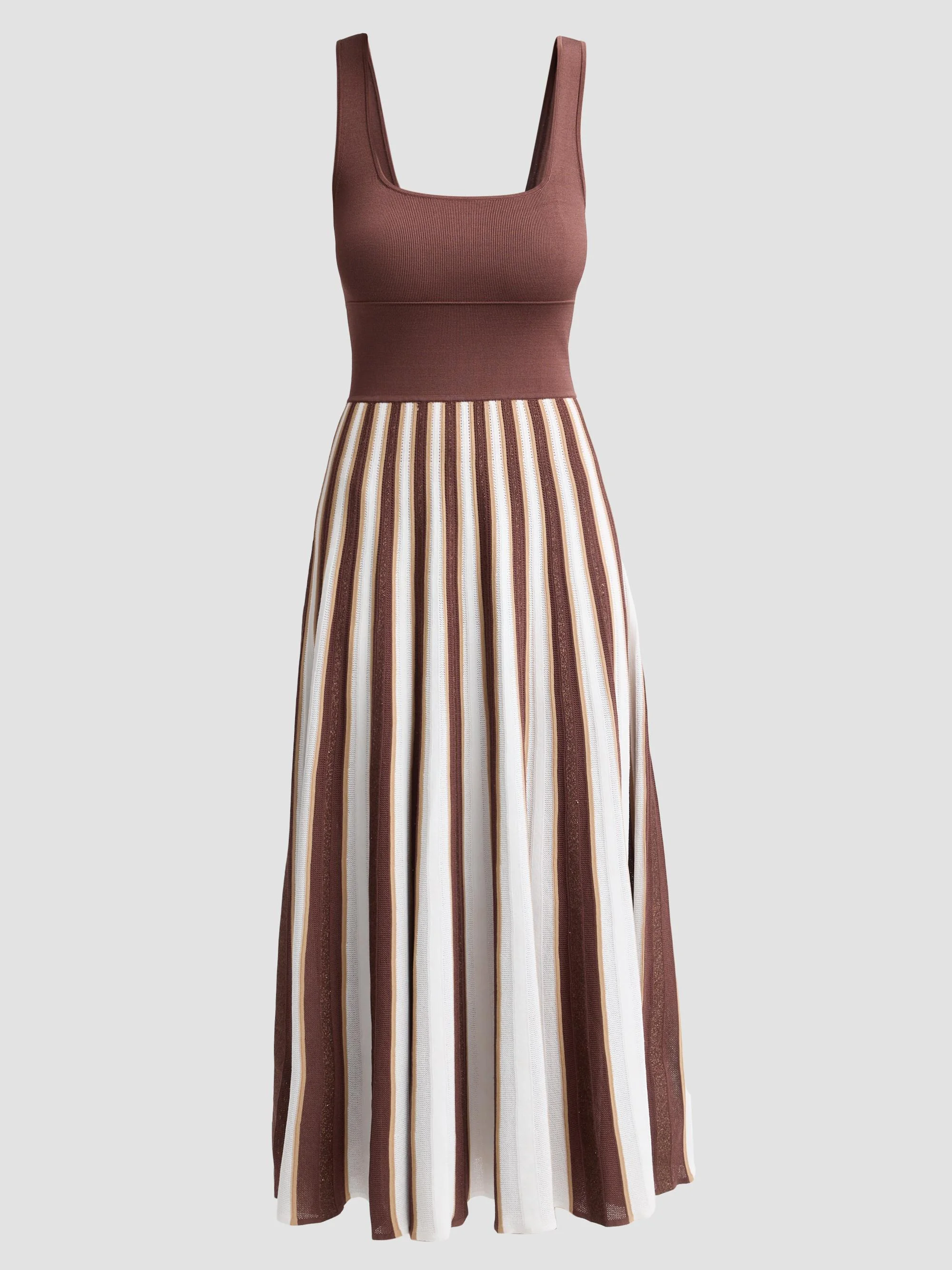 Women's Waverly Striped Skirt Midi Dress - Brown Ivory Stripe - 1