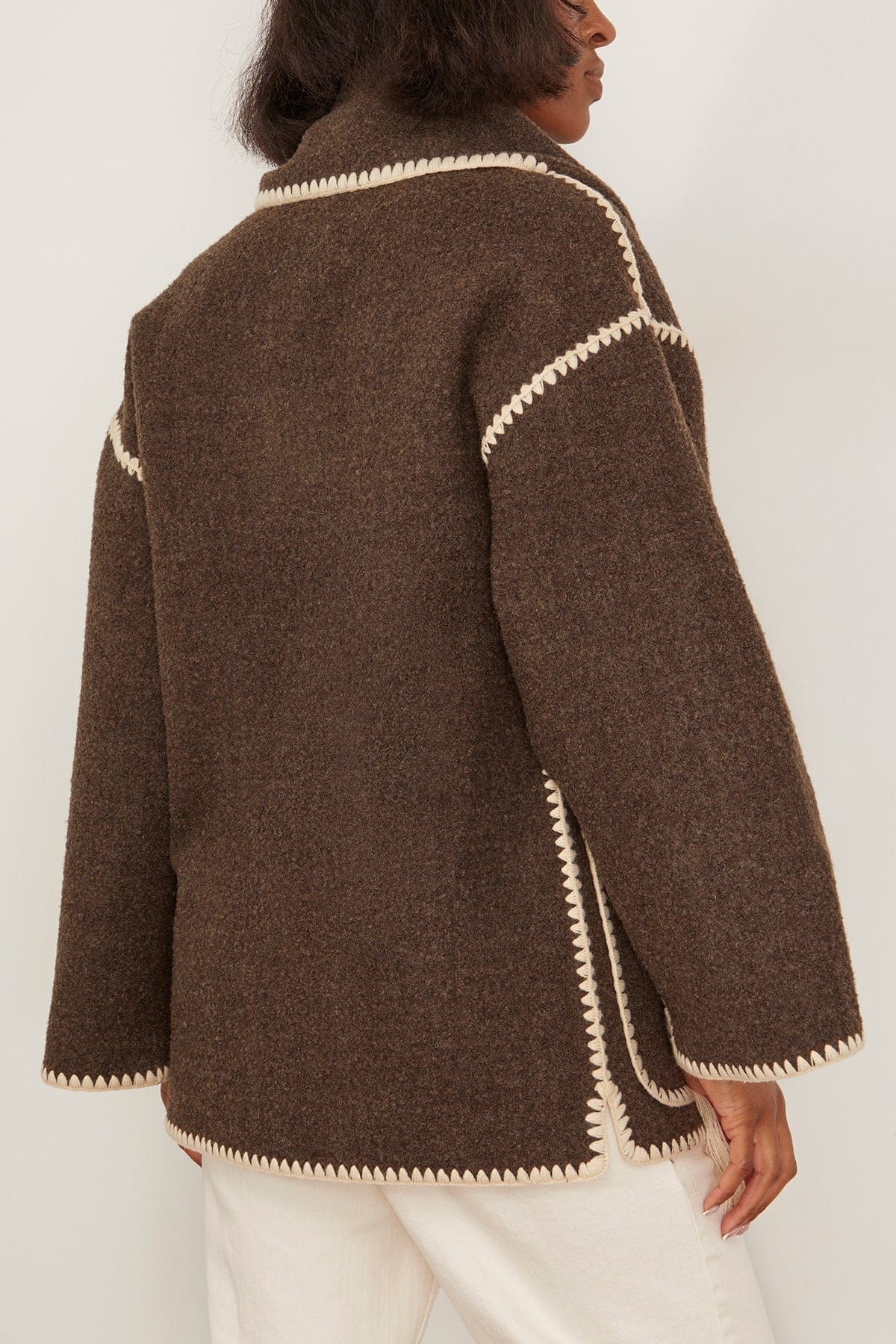 Embroidered Scarf Jacket in Chocolate Melange - 4