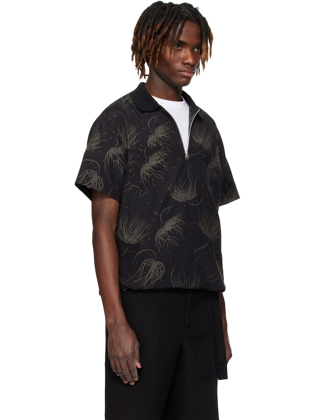 Black Dot Flower Print Polo - 2