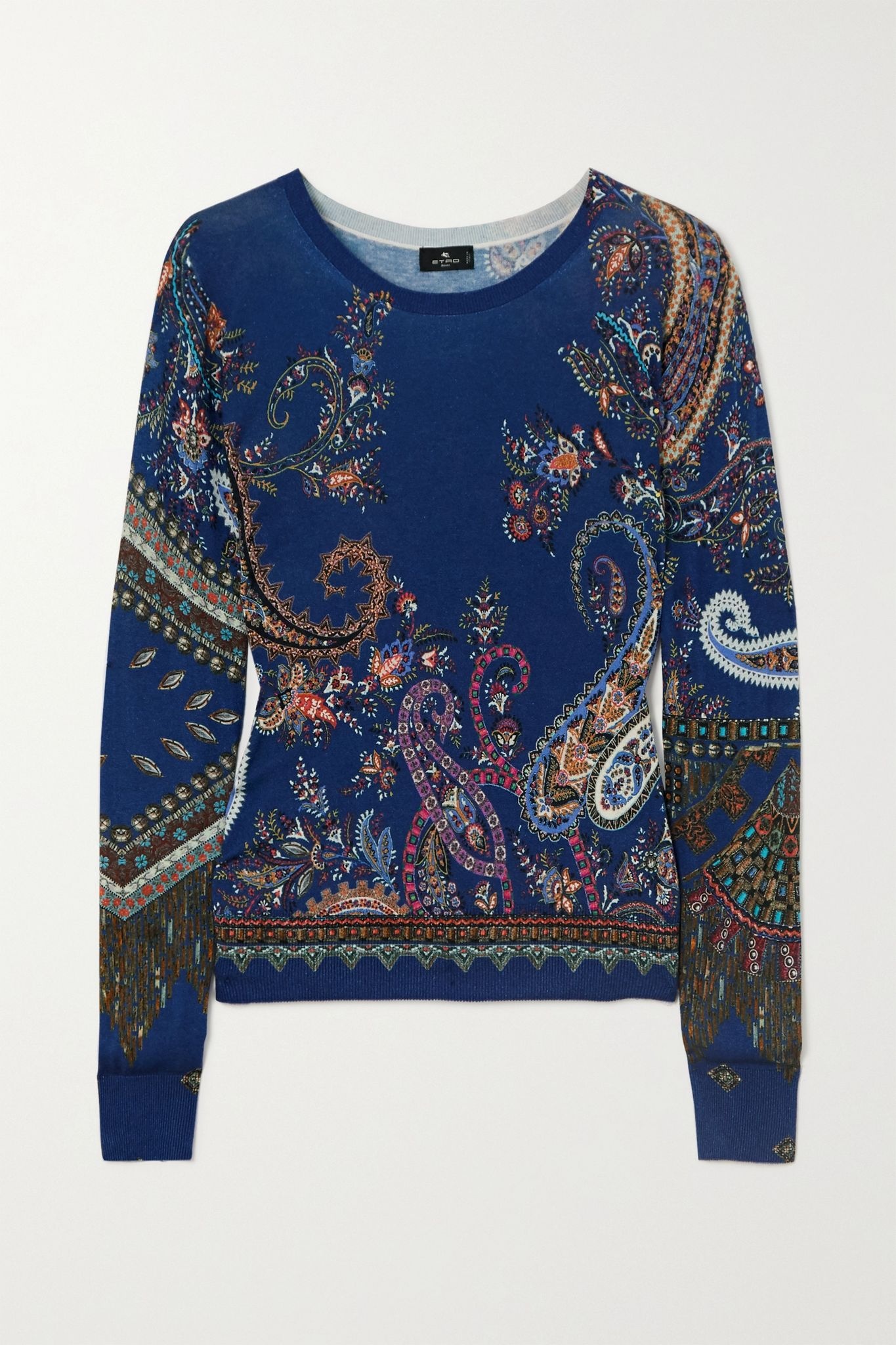 Paisley-print silk and cashmere-blend sweater - 1