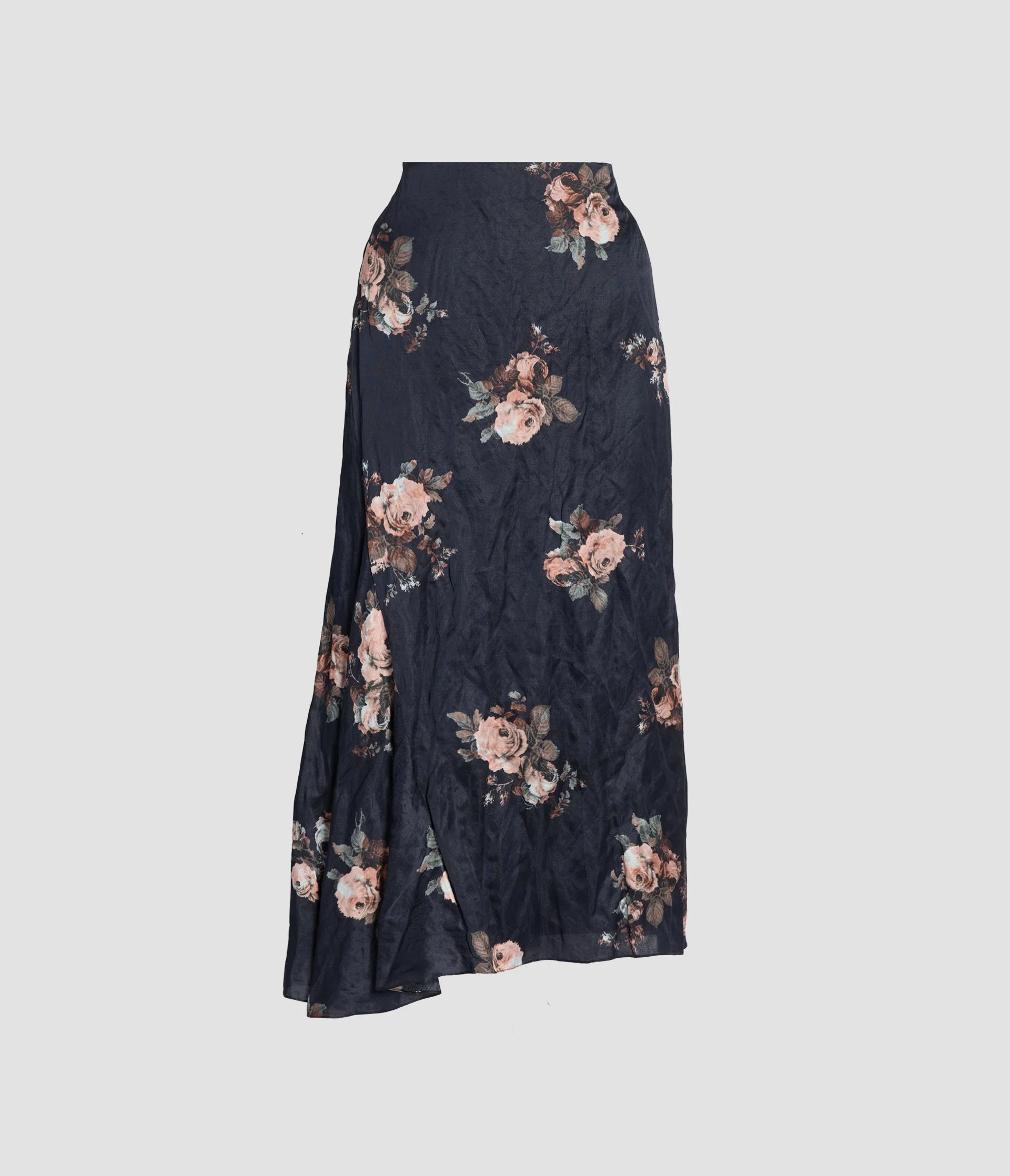 FLORAL CRUSHED SATIN DRAPED MIDI SKIRT - 1