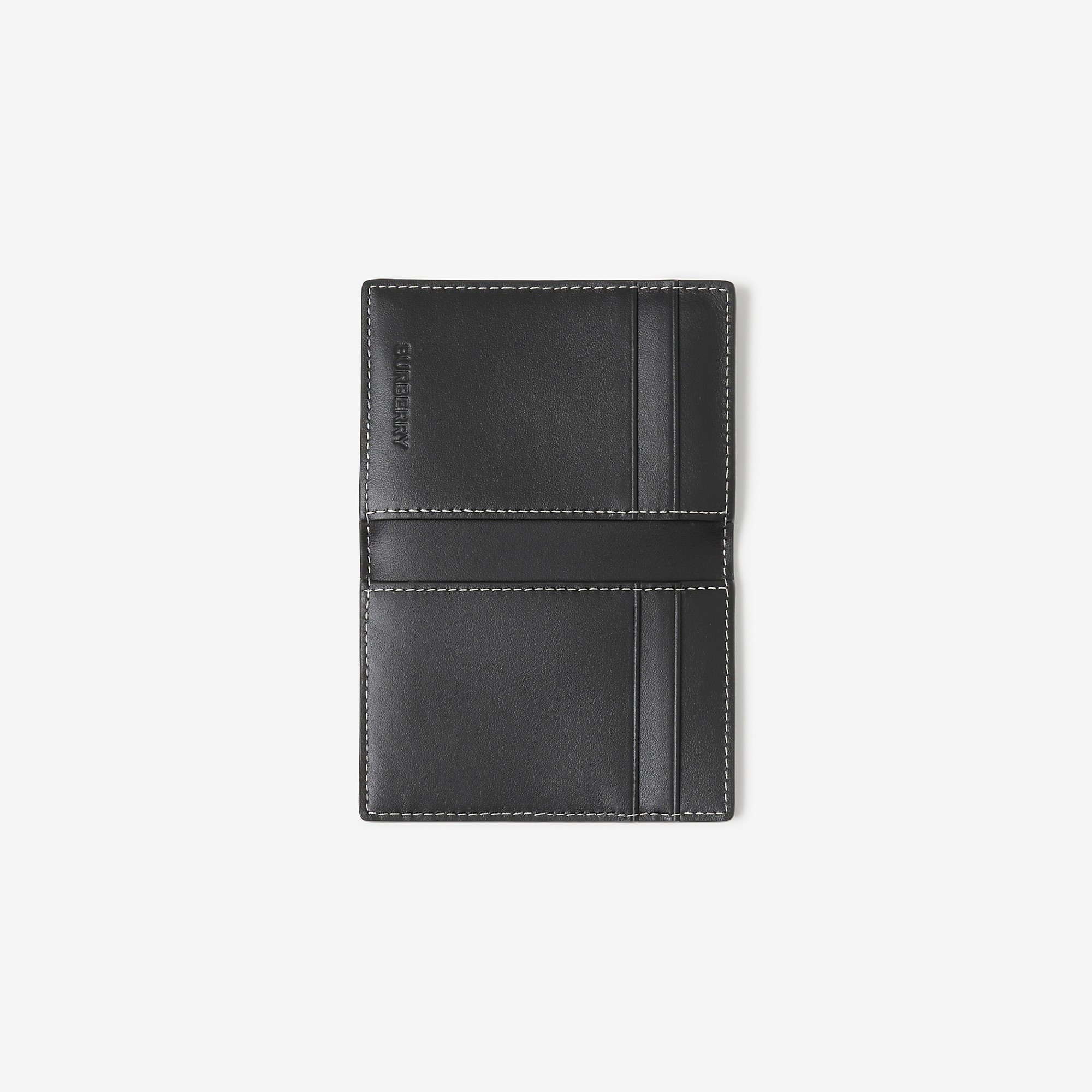 Check and Leather Folding Card Case - 2