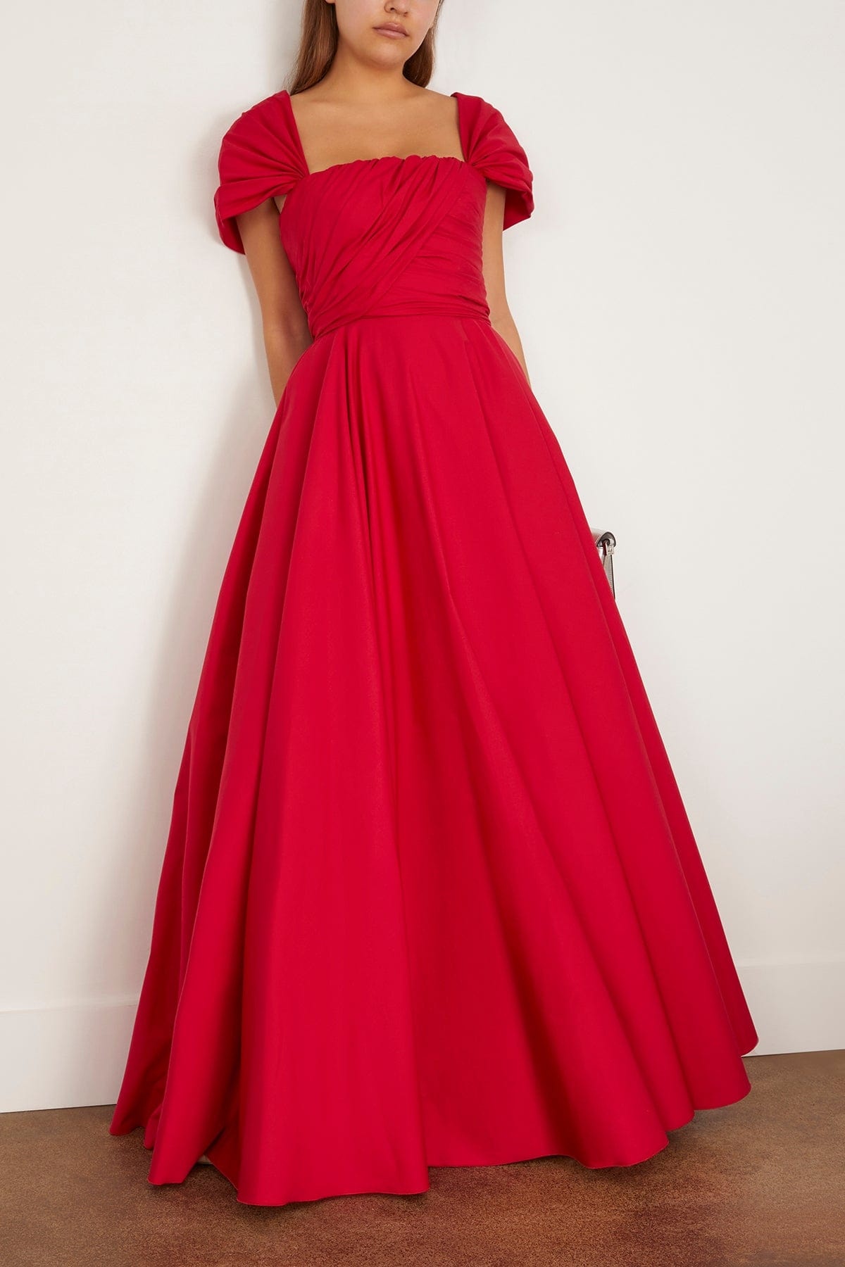 Long Corsage Poplin Dress in Red - 2