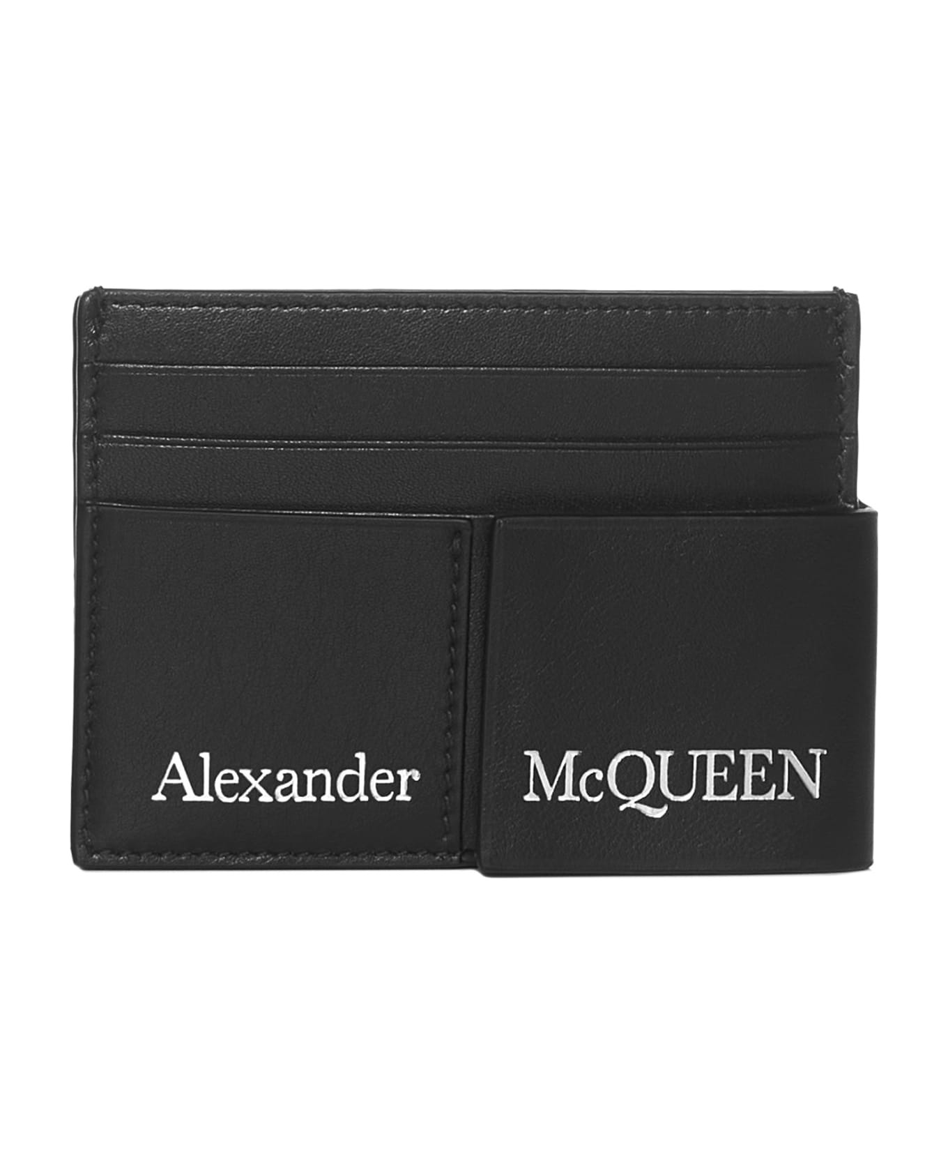 Double Card Holder In Black Leather With Logo - 1