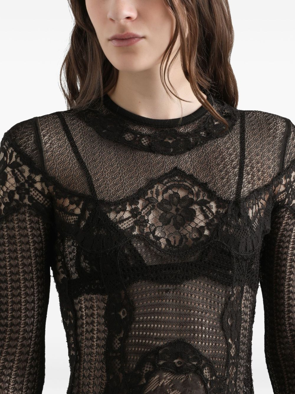 lace-panel long-sleeve mini dress - 4