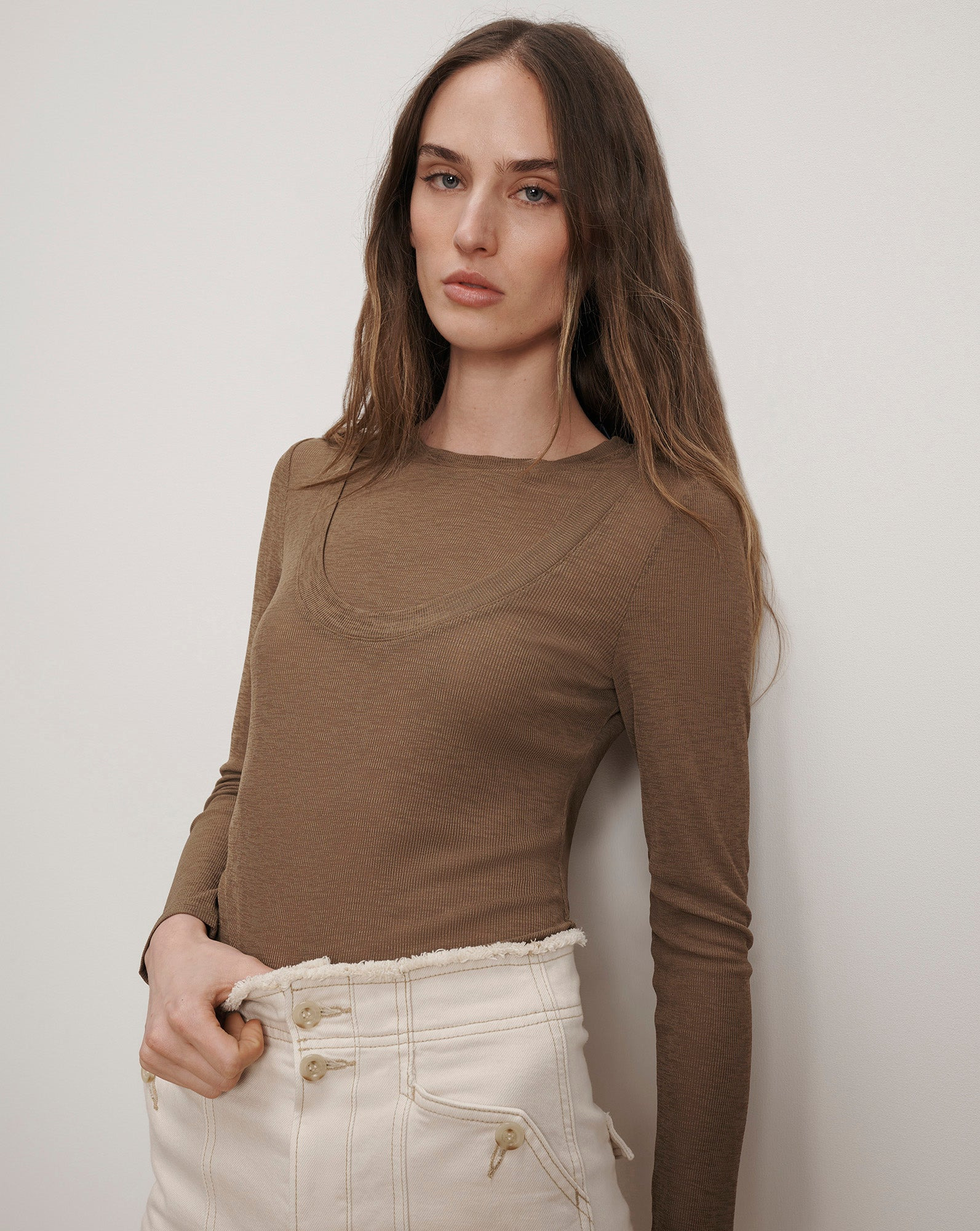 NEITA RIBBED CREWNECK TOP - 2