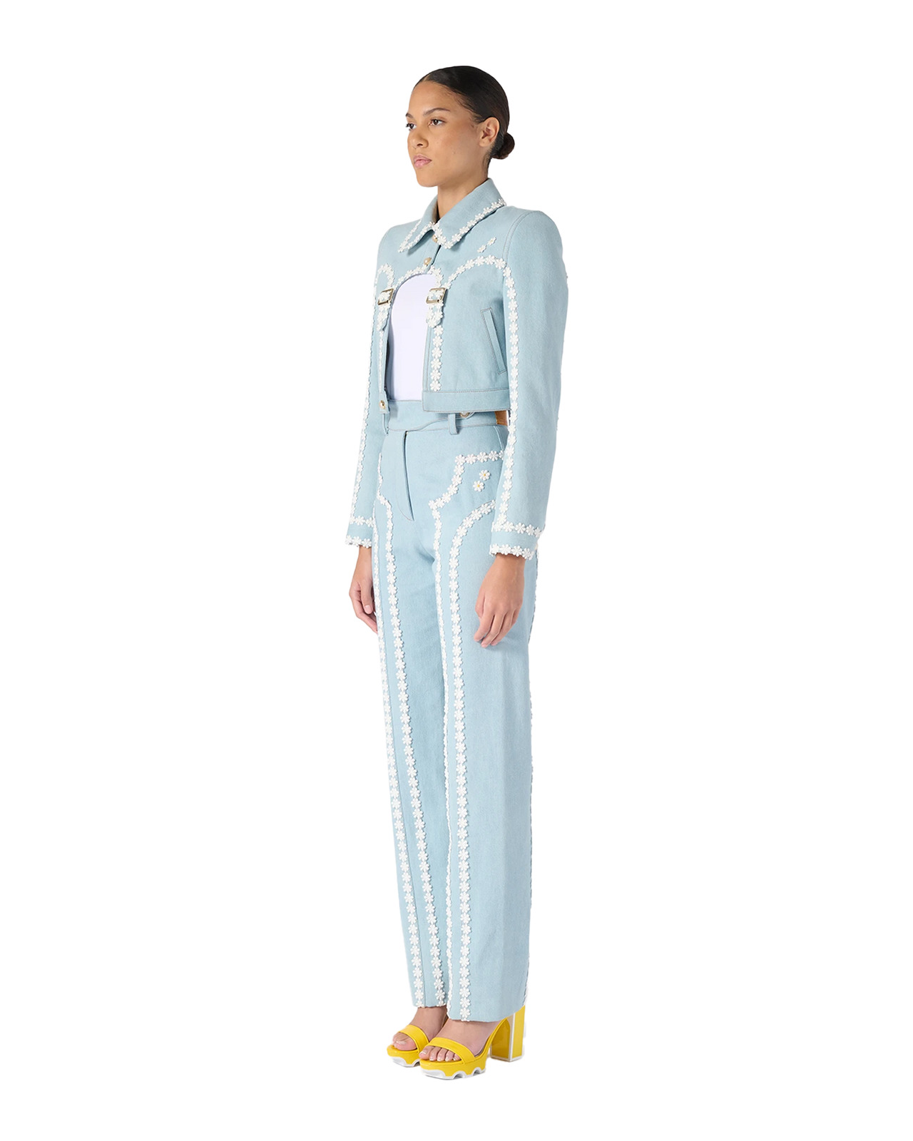 Denim Trouser With Daisy Lace Trim | Casablanca Paris - 2