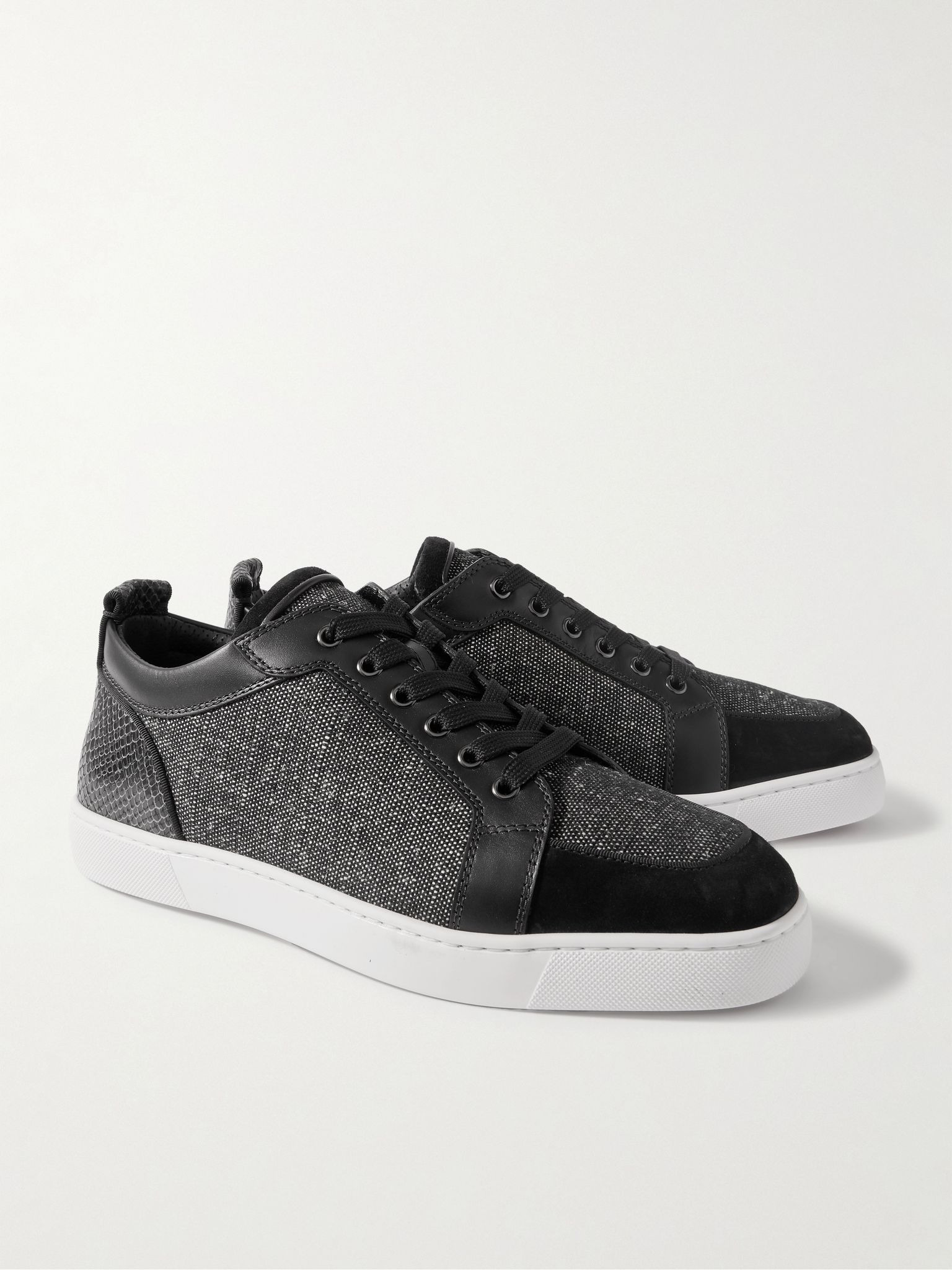 Rantulow Canvas, Snake-Effect Leather and Suede Sneakers Black - 4