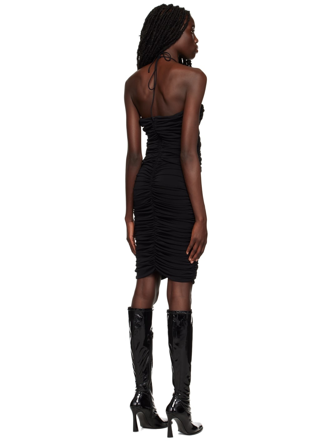 Black Ruched Keyhole Midi Dress - 3