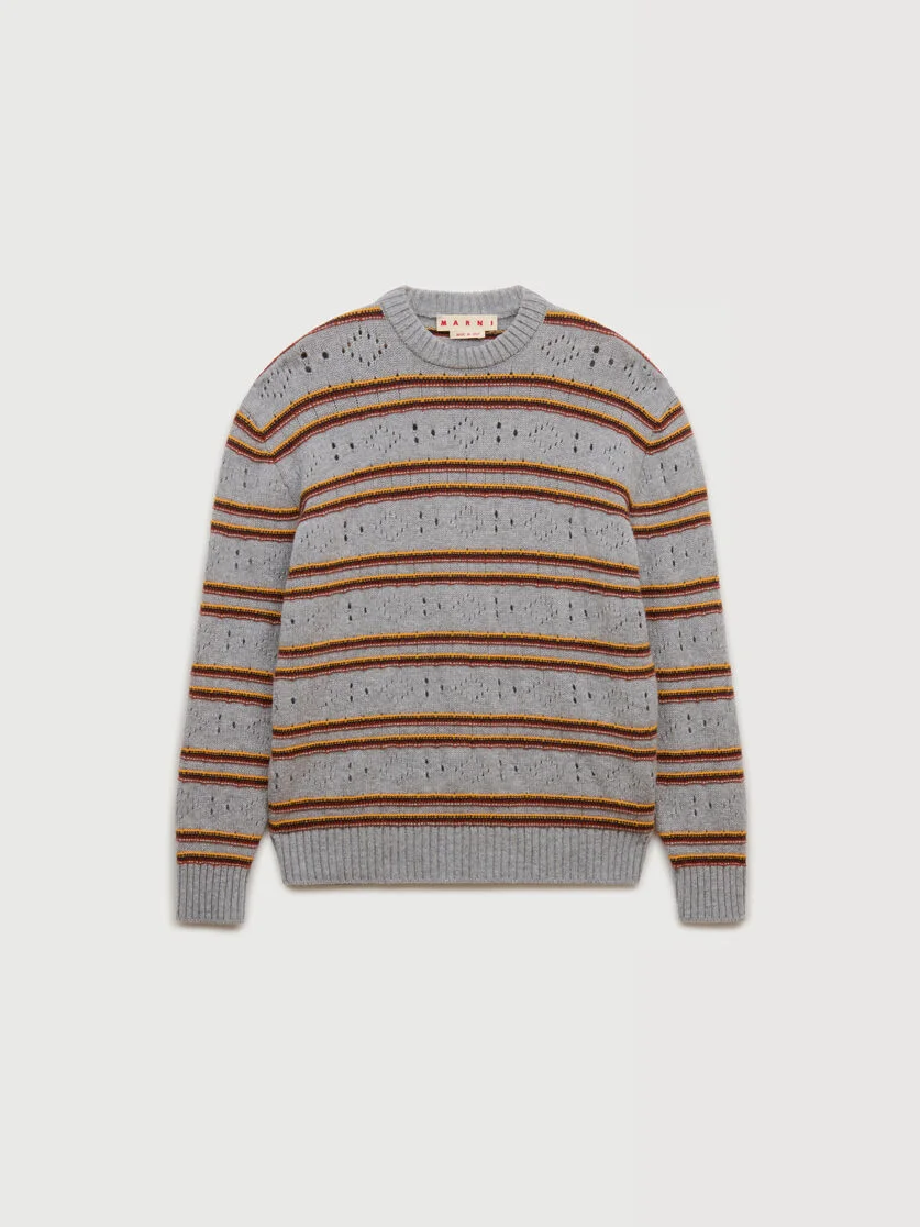 GRAY CASHMERE JUMPER WITH OPENWORK KNIT - 1