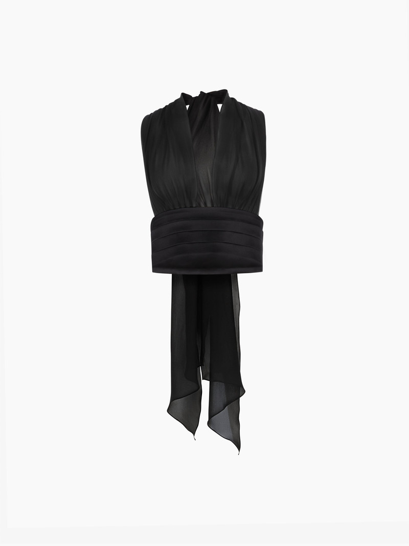 V-Neck Silk Blouse With Bow Detail 1