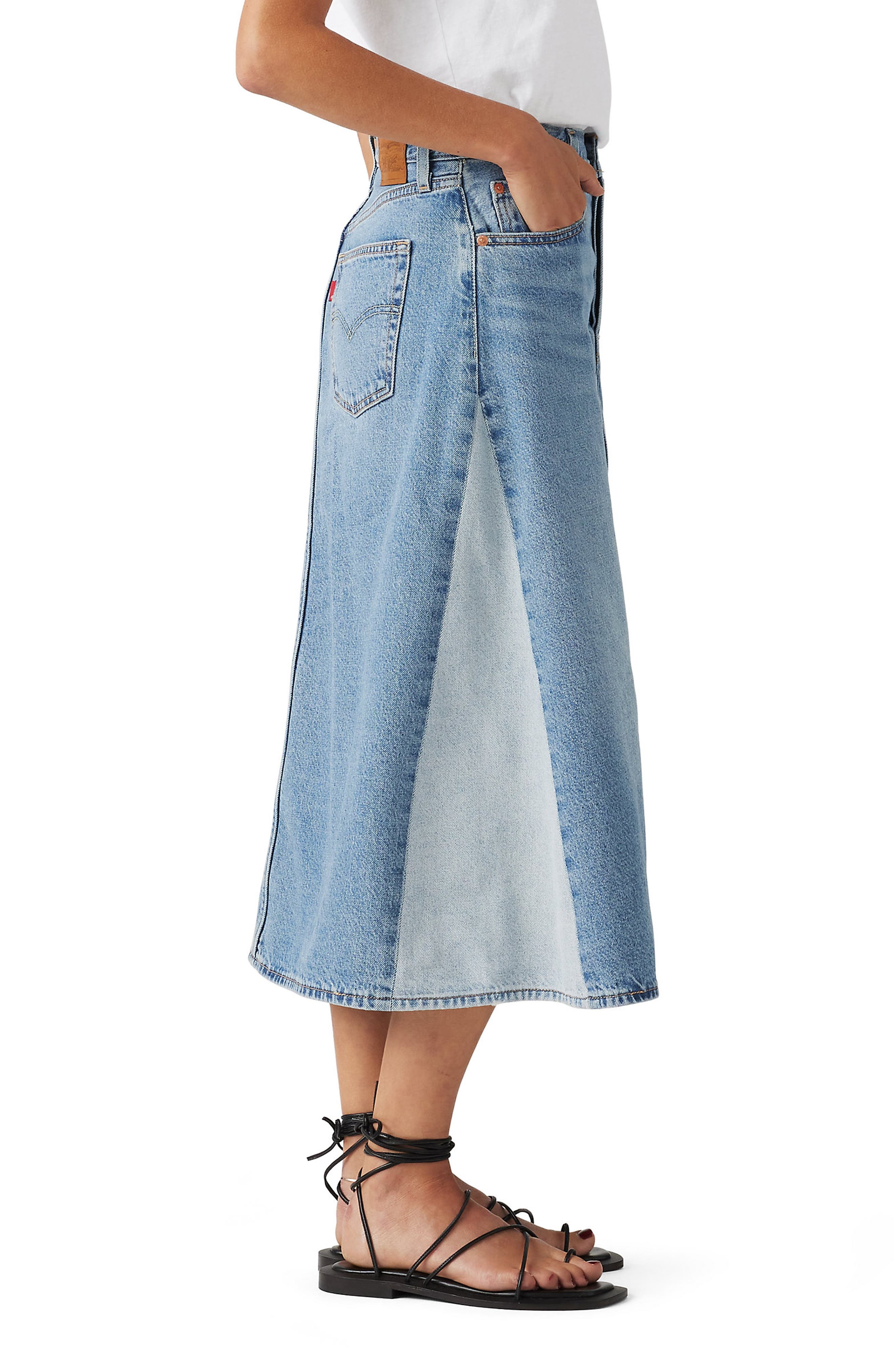 levi's Pieced A-Line Denim Midi Skirt in Mixed Money Bags at Nordstrom - 3