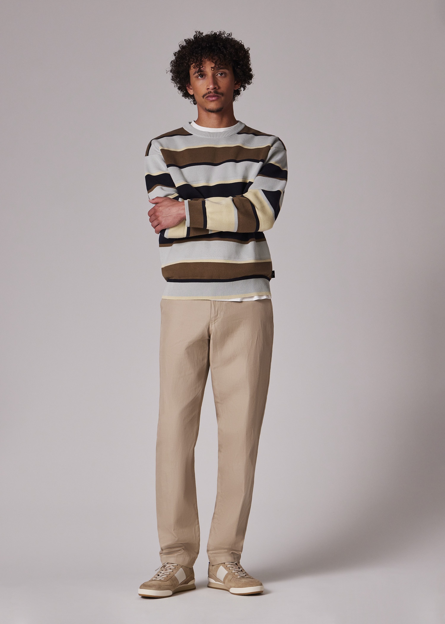 Grey And Khaki Stripe Milano Cotton Sweater - 4