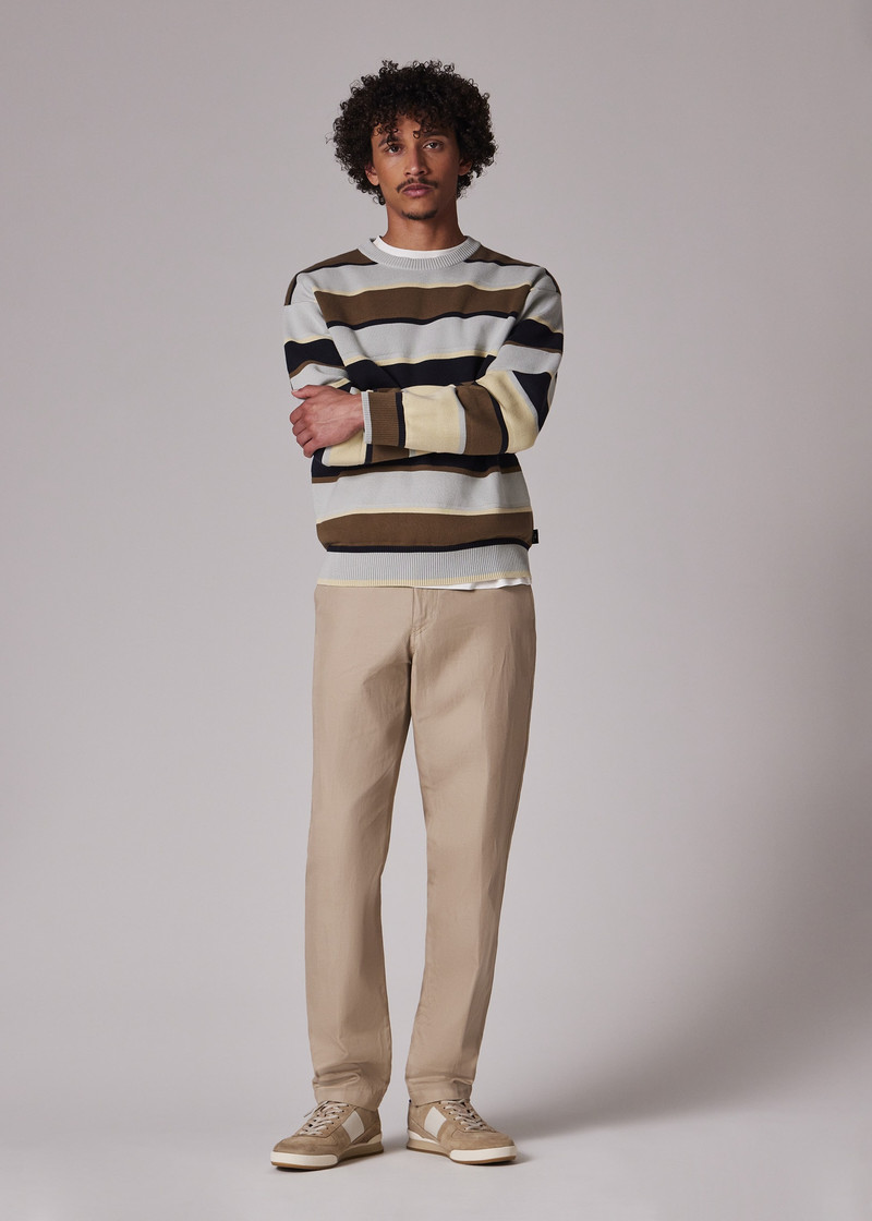 Grey And Khaki Stripe Milano Cotton Sweater 4