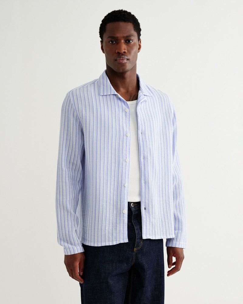 Wax London Corey - Bright Blue Cotton Twisted Stripe Shirt outlook