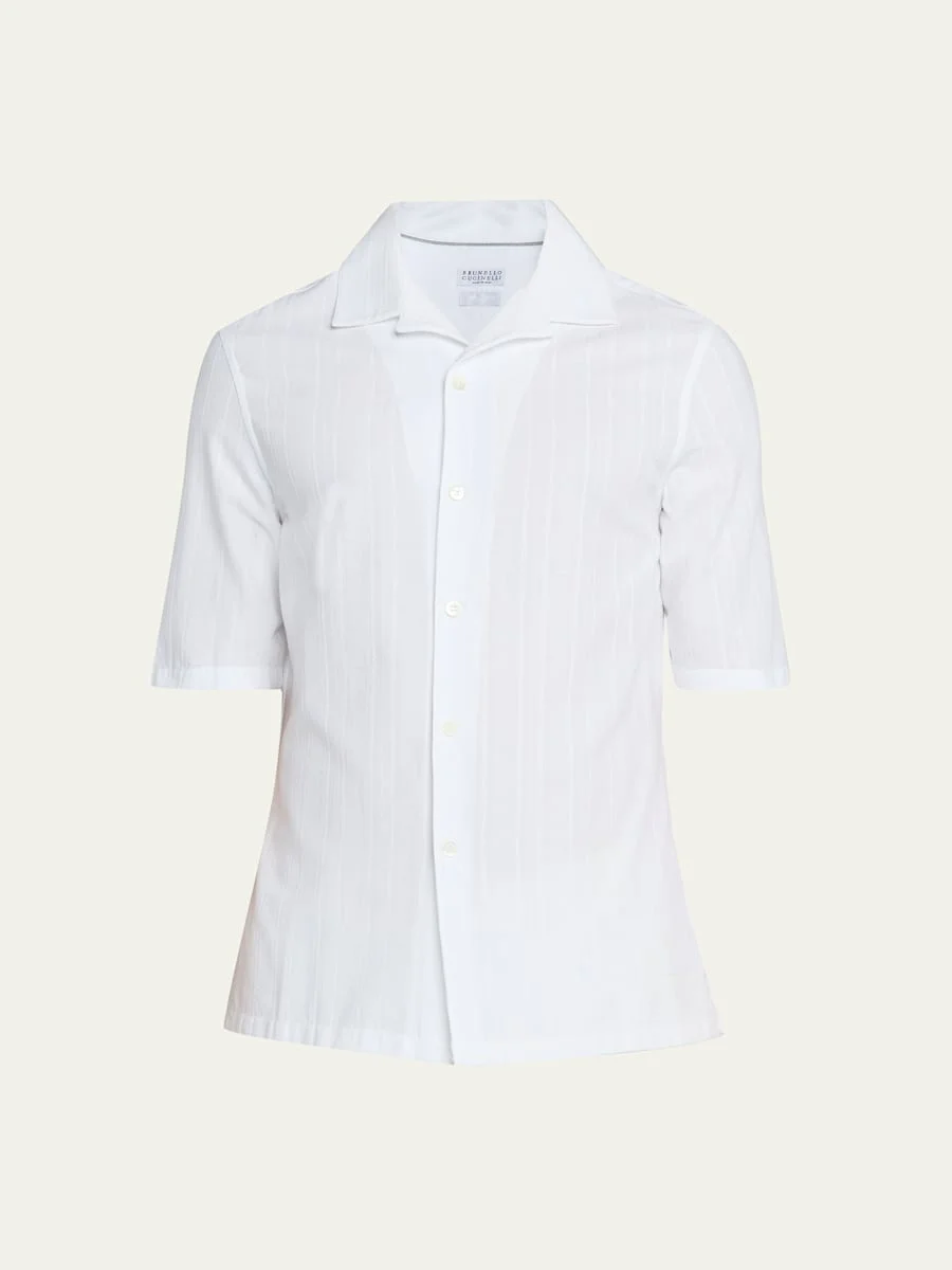 Men's Linen Stripe Short-Sleeve Shirt - 1
