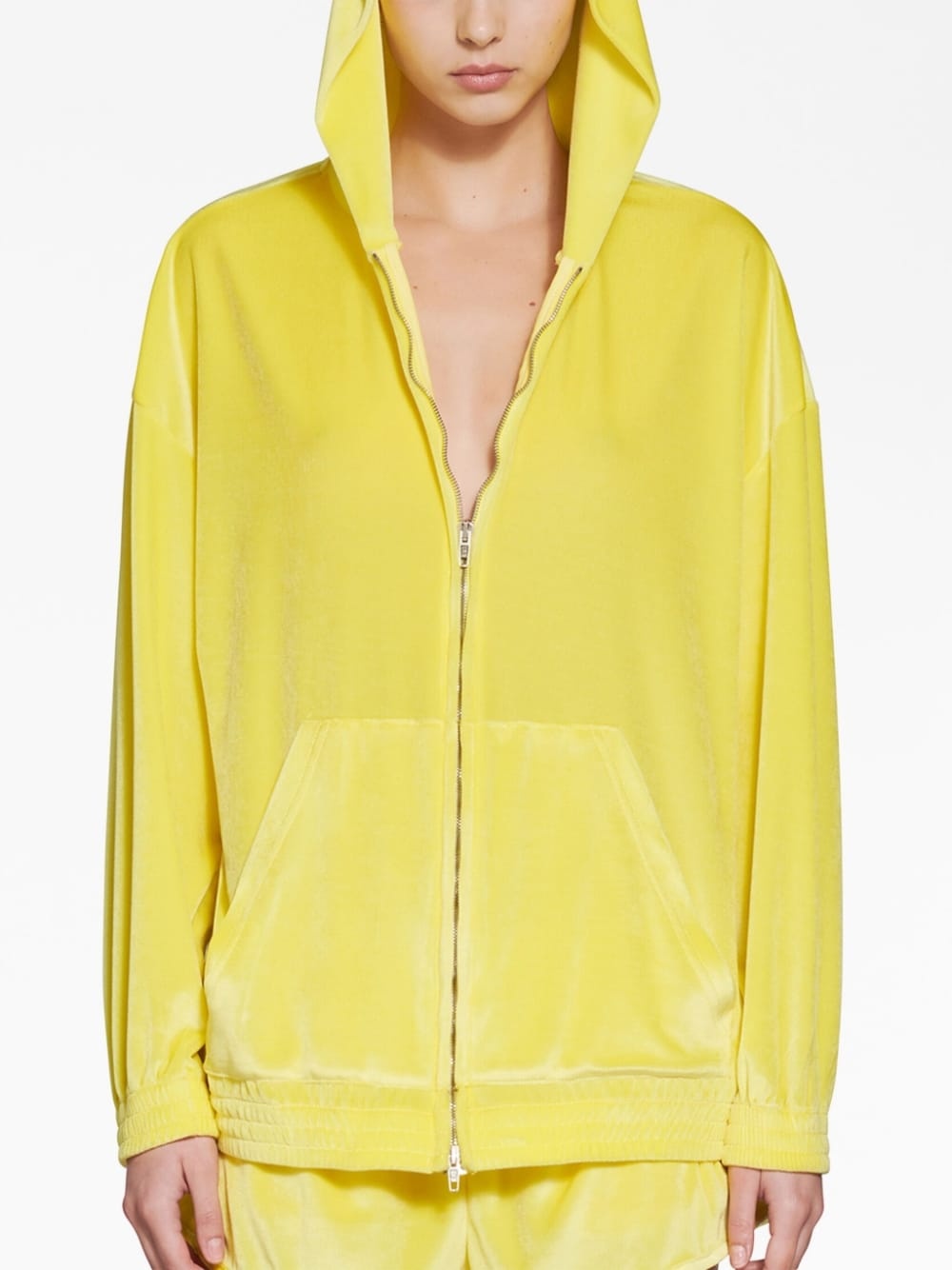 velvet-effect zip-up hoodie - 5