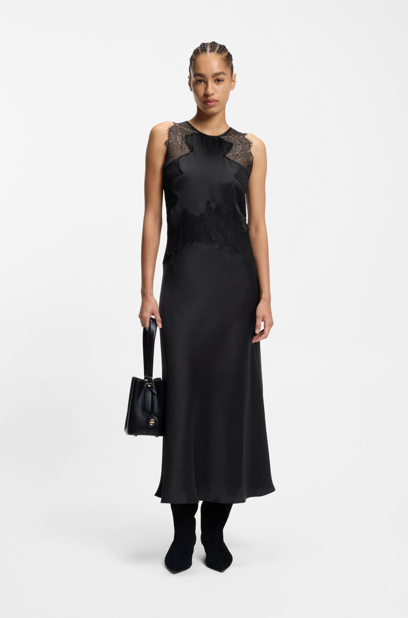 BOSS SEERSUCKER-SATIN DRESS WITH LACE TRIMS outlook