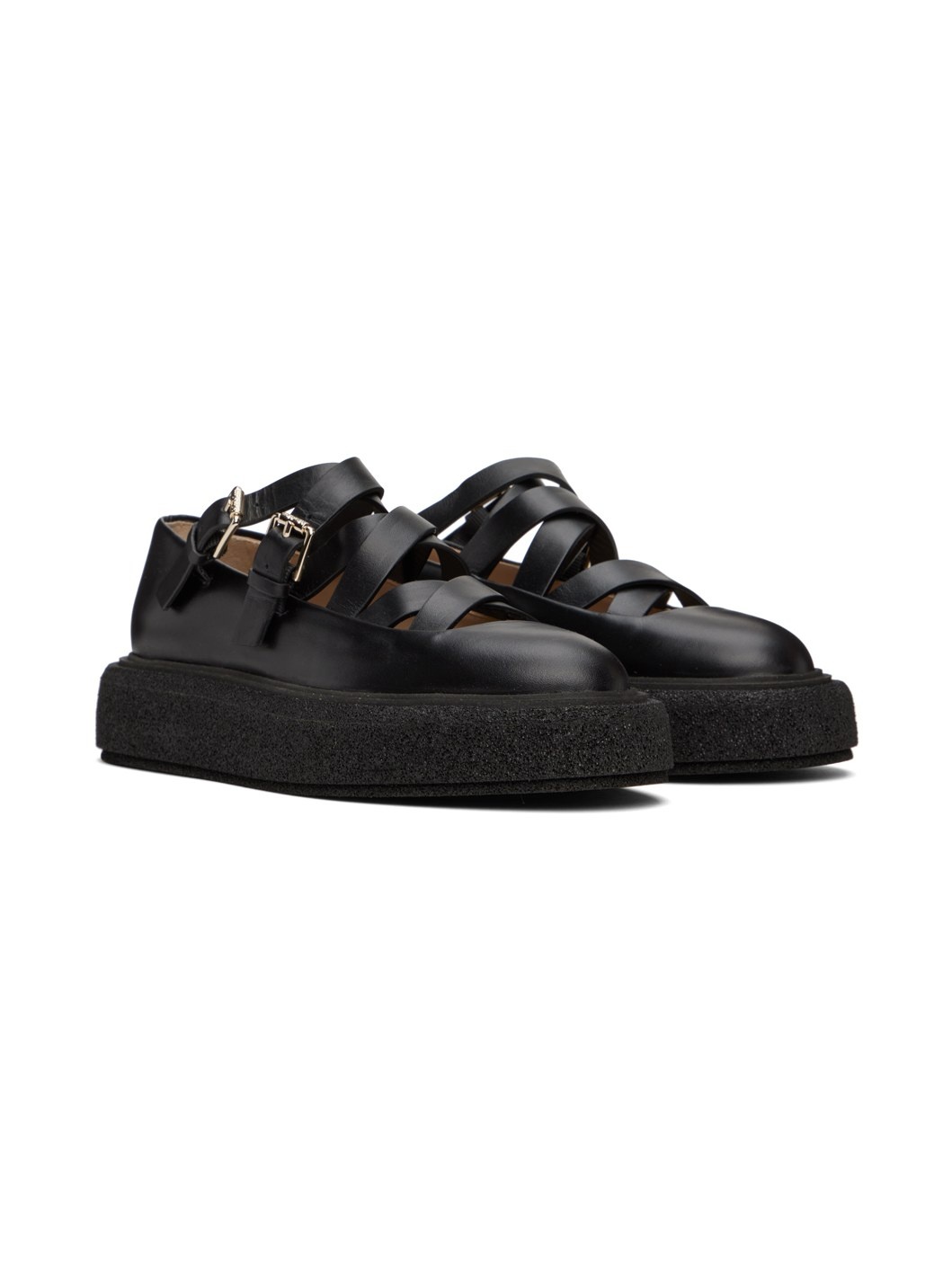 Black Leather Strap Ballerina Flats - 4